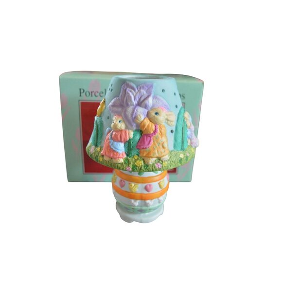 NIB Porcelain Easter Tea Light Candle Lamp With Pastel Bunny Floral Design 6" ta - Picture 11 of 11